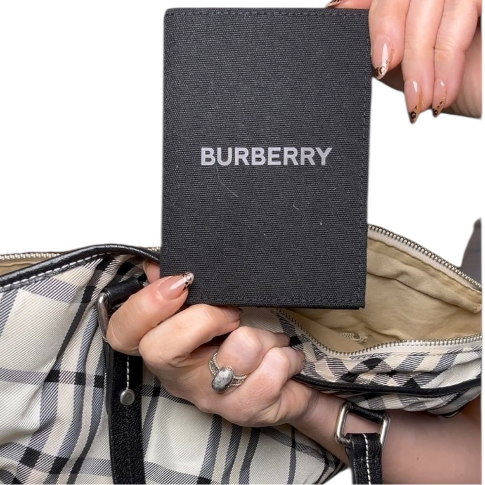 Burberry Nova Check Tote Black Leather Trim Shoulder Bag Beige Check - Picture 10 of 13